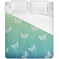 White Butterflies On Blue And Light Green Duvet Cover (california King Size) by SpinnyChairDesigns