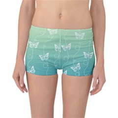 White Butterflies On Blue And Light Green Reversible Boyleg Bikini Bottoms by SpinnyChairDesigns