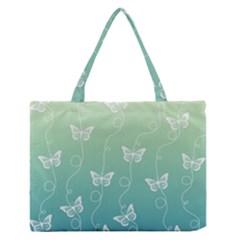 White Butterflies On Blue And Light Green Zipper Medium Tote Bag by SpinnyChairDesigns