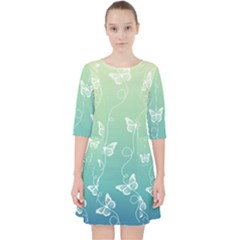 White Butterflies On Blue And Light Green Pocket Dress by SpinnyChairDesigns