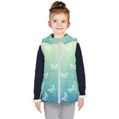 White Butterflies On Blue And Light Green Kids  Hooded Puffer Vest by SpinnyChairDesigns