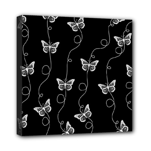 Black And White Butterfly Pattern Mini Canvas 8  X 8  (stretched) by SpinnyChairDesigns