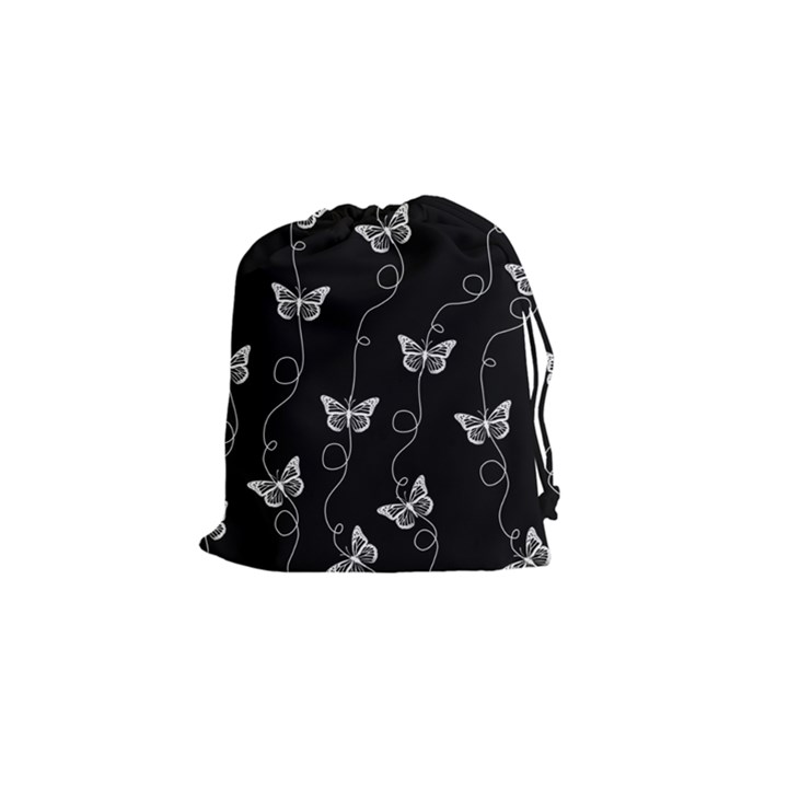 Black and White Butterfly Pattern Drawstring Pouch (Small)