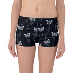 Black And White Butterfly Pattern Reversible Boyleg Bikini Bottoms by SpinnyChairDesigns