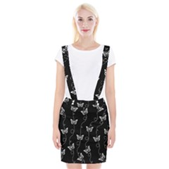 Black And White Butterfly Pattern Braces Suspender Skirt by SpinnyChairDesigns