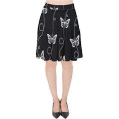 Black And White Butterfly Pattern Velvet High Waist Skirt by SpinnyChairDesigns