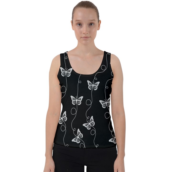 Black and White Butterfly Pattern Velvet Tank Top