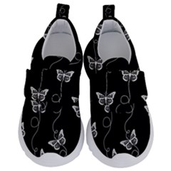 Black And White Butterfly Pattern Kids  Velcro No Lace Shoes by SpinnyChairDesigns