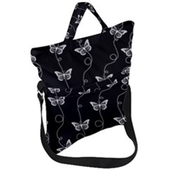 Black And White Butterfly Pattern Fold Over Handle Tote Bag by SpinnyChairDesigns