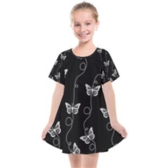 Black And White Butterfly Pattern Kids  Smock Dress by SpinnyChairDesigns