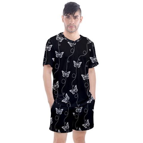 Black And White Butterfly Pattern Men s Mesh Tee And Shorts Set by SpinnyChairDesigns