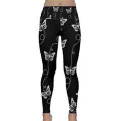 Black And White Butterfly Pattern Lightweight Velour Classic Yoga Leggings by SpinnyChairDesigns