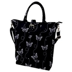 Black And White Butterfly Pattern Buckle Top Tote Bag by SpinnyChairDesigns