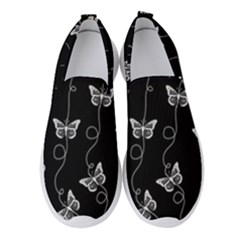 Black And White Butterfly Pattern Women s Slip On Sneakers by SpinnyChairDesigns