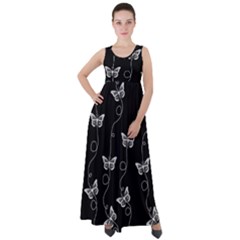 Black And White Butterfly Pattern Empire Waist Velour Maxi Dress by SpinnyChairDesigns