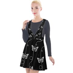 Black And White Butterfly Pattern Plunge Pinafore Velour Dress by SpinnyChairDesigns