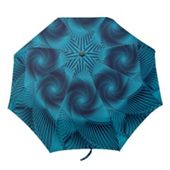 Cerulean Blue Pinwheel Floral Design Folding Umbrellas by SpinnyChairDesigns