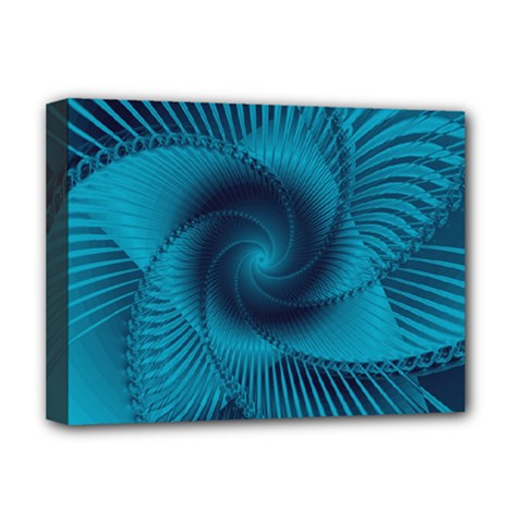 Cerulean Blue Pinwheel Floral Design Deluxe Canvas 16  X 12  (stretched)  by SpinnyChairDesigns