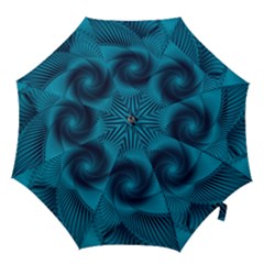 Cerulean Blue Pinwheel Floral Design Hook Handle Umbrellas (large) by SpinnyChairDesigns