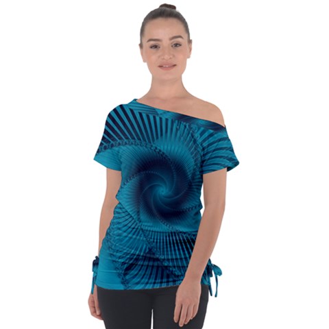 Cerulean Blue Pinwheel Floral Design Tie-up Tee by SpinnyChairDesigns