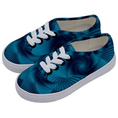 Cerulean Blue Pinwheel Floral Design Kids  Classic Low Top Sneakers by SpinnyChairDesigns