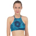 Cerulean Blue Pinwheel Floral Design Racer Front Bikini Top View1