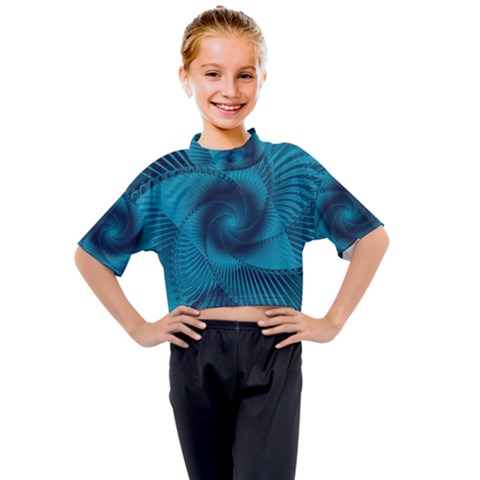 Cerulean Blue Pinwheel Floral Design Kids Mock Neck Tee by SpinnyChairDesigns