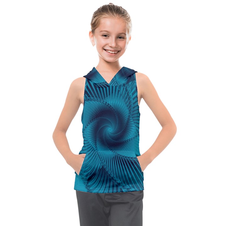 Cerulean Blue Pinwheel Floral Design Kids  Sleeveless Hoodie