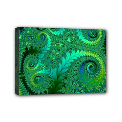 Green Floral Fern Swirls And Spirals Mini Canvas 7  X 5  (stretched) by SpinnyChairDesigns