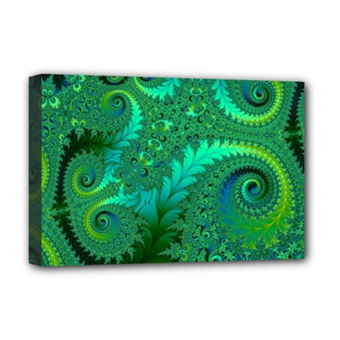 Green Floral Fern Swirls And Spirals Deluxe Canvas 18  X 12  (stretched) by SpinnyChairDesigns