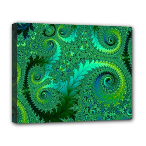 Green Floral Fern Swirls And Spirals Deluxe Canvas 20  X 16  (stretched) by SpinnyChairDesigns