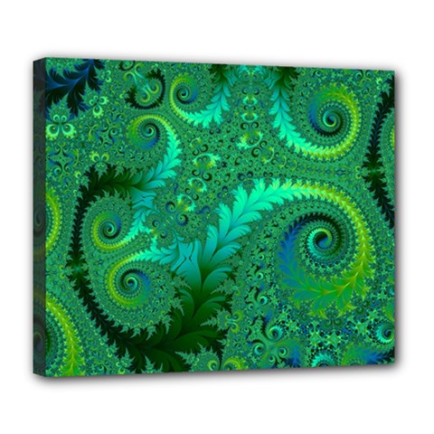 Green Floral Fern Swirls And Spirals Deluxe Canvas 24  X 20  (stretched) by SpinnyChairDesigns