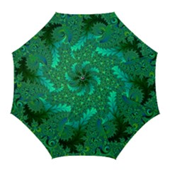 Green Floral Fern Swirls And Spirals Golf Umbrellas by SpinnyChairDesigns