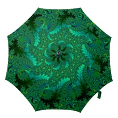 Green Floral Fern Swirls And Spirals Hook Handle Umbrellas (medium) by SpinnyChairDesigns