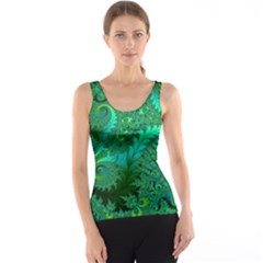 Green Floral Fern Swirls And Spirals Tank Top by SpinnyChairDesigns