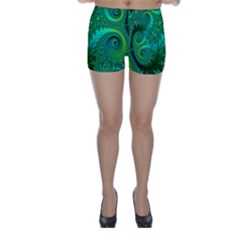 Green Floral Fern Swirls And Spirals Skinny Shorts by SpinnyChairDesigns