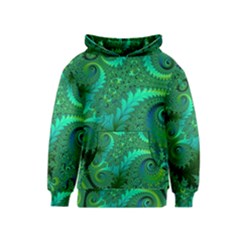 Green Floral Fern Swirls And Spirals Kids  Pullover Hoodie by SpinnyChairDesigns