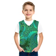 Green Floral Fern Swirls And Spirals Kids  Sportswear by SpinnyChairDesigns