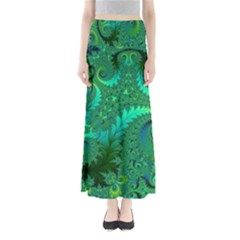 Green Floral Fern Swirls And Spirals Full Length Maxi Skirt by SpinnyChairDesigns