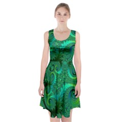 Green Floral Fern Swirls And Spirals Racerback Midi Dress by SpinnyChairDesigns