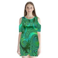 Green Floral Fern Swirls And Spirals Shoulder Cutout Velvet One Piece by SpinnyChairDesigns