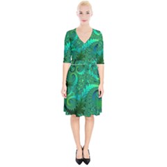 Green Floral Fern Swirls And Spirals Wrap Up Cocktail Dress by SpinnyChairDesigns