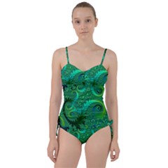 Green Floral Fern Swirls And Spirals Sweetheart Tankini Set by SpinnyChairDesigns