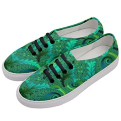 Green Floral Fern Swirls And Spirals Women s Classic Low Top Sneakers by SpinnyChairDesigns