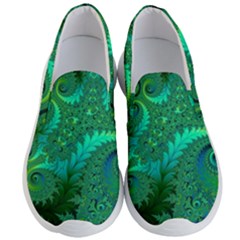 Green Floral Fern Swirls And Spirals Men s Lightweight Slip Ons by SpinnyChairDesigns