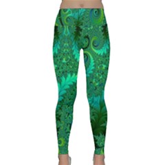 Green Floral Fern Swirls And Spirals Lightweight Velour Classic Yoga Leggings by SpinnyChairDesigns