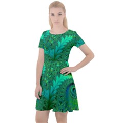 Green Floral Fern Swirls And Spirals Cap Sleeve Velour Dress  by SpinnyChairDesigns