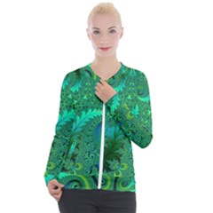 Green Floral Fern Swirls And Spirals Casual Zip Up Jacket by SpinnyChairDesigns