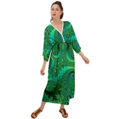 Green Floral Fern Swirls And Spirals Grecian Style  Maxi Dress by SpinnyChairDesigns