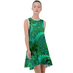 Green Floral Fern Swirls And Spirals Frill Swing Dress by SpinnyChairDesigns